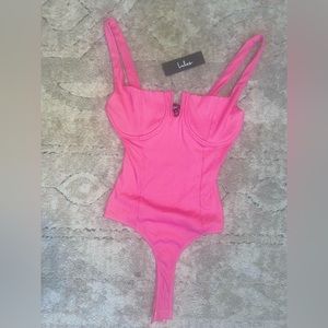 Lulus Hot Pink Sleeveless Notched Bodysuit